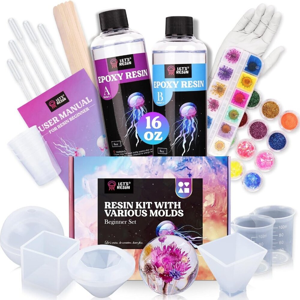 Epoxy Resin Kits And Molds Complete Set, 16oz Resin Art Kit With Silicone Molds,